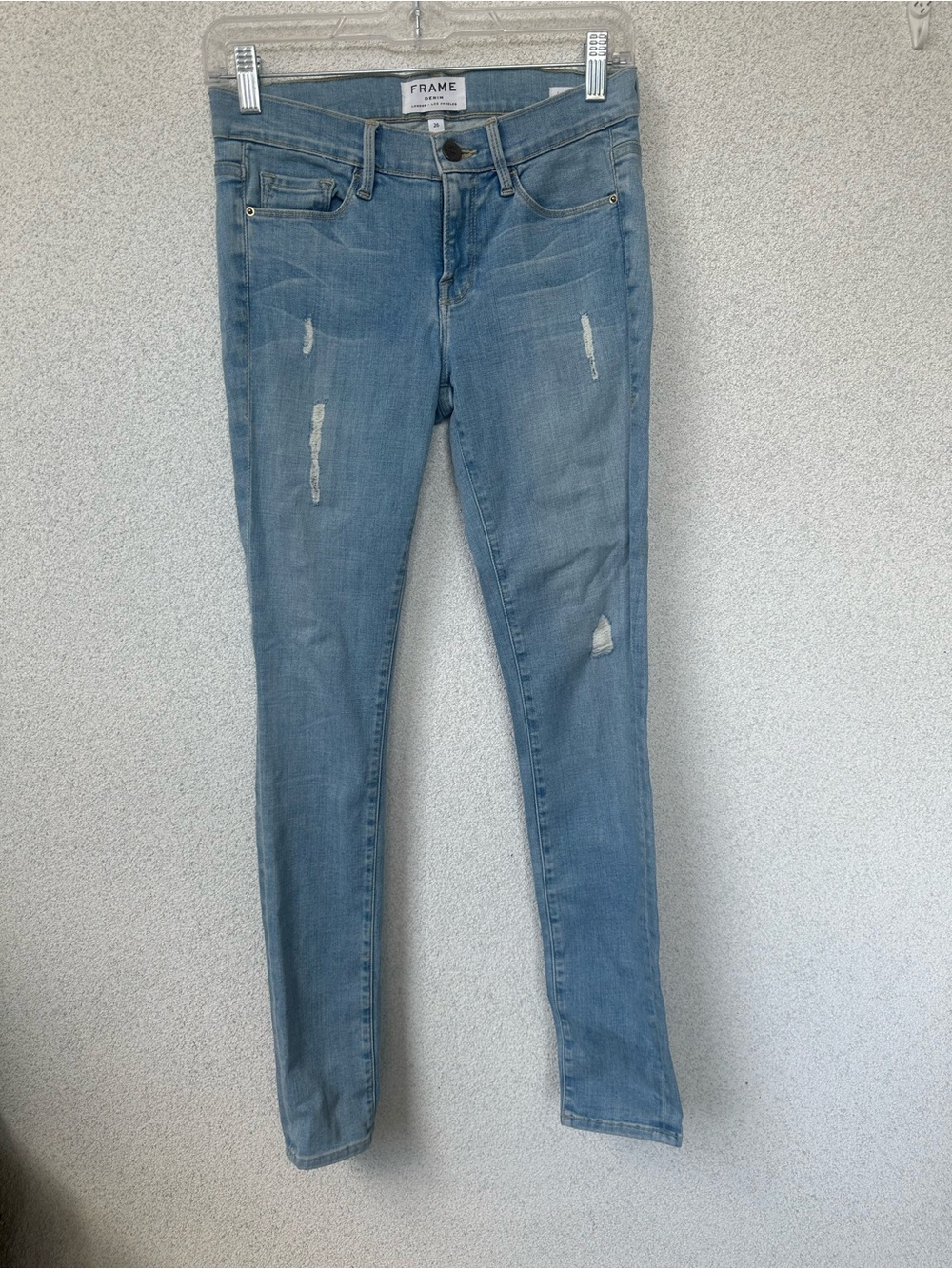 FRAME Le Skinny de Jeanne Distressed Skinny Jeans Women’s Size 26 Light Wash